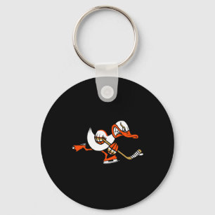 Cute Graphic Cartoon Duck Mascot Playing Ice Hocke Key Ring