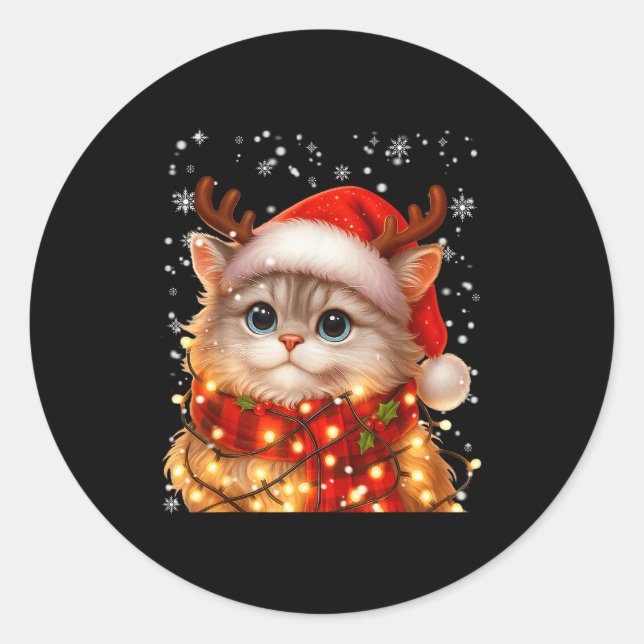Cute Graphic Cat Pajamas Pjs Christmas Xmas Women  Classic Round Sticker (Front)