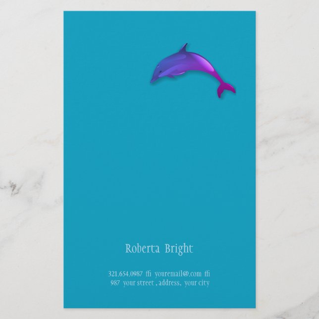 Cute graphic dolphin in pink purple stationery (Front)