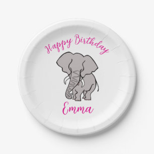 Cute graphic ELEPHANT -Happy Birthday -  Paper Plate