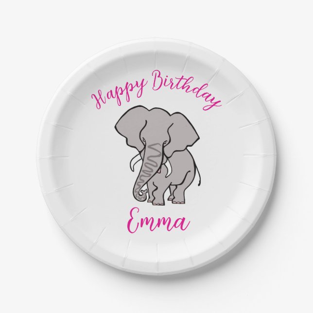 Cute graphic ELEPHANT -Happy Birthday -  Paper Plate (Front)