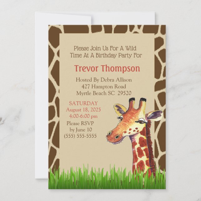 Cute Graphic Giraffe Birthday Party Invitation (Front)