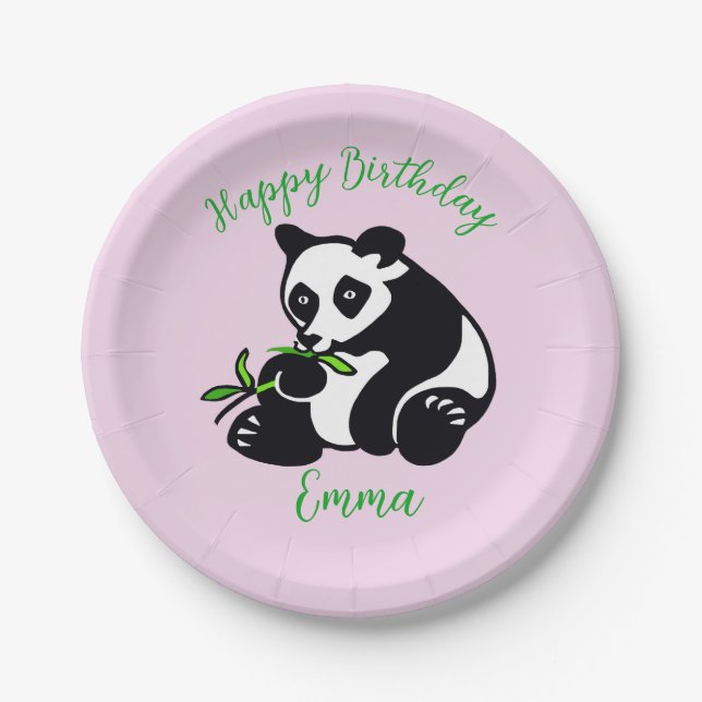 Cute  graphic PANDA bear -Happy birthday - Party Paper Plate (Front)