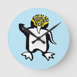 Cute graphic PENGUIN- Ocean blue Round Clock