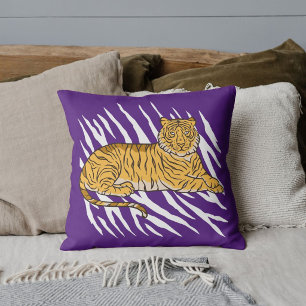 Cute Graphic Safari Tiger Stripes Custom Purple Cushion