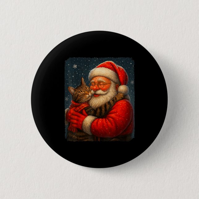 Cute Graphic Santa Hug Cat Christmas Xmas Women Me 6 Cm Round Badge (Front)