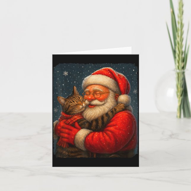 Cute Graphic Santa Hug Cat Christmas Xmas Women Me Card (Front)