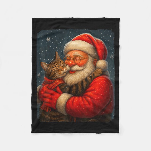 Cute Graphic Santa Hug Cat Christmas Xmas Women Me Fleece Blanket (Front)