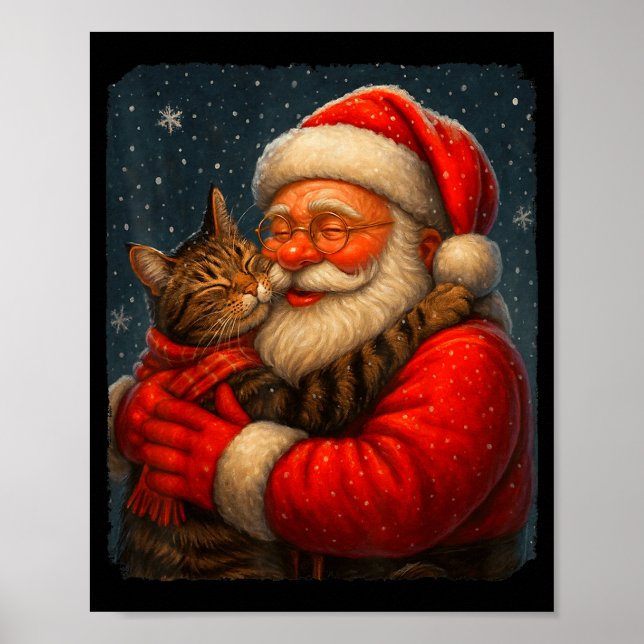 Cute Graphic Santa Hug Cat Christmas Xmas Women Me Poster (Front)