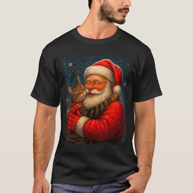 Cute Graphic Santa Hug Cat Christmas Xmas Women Me T-Shirt (Front)