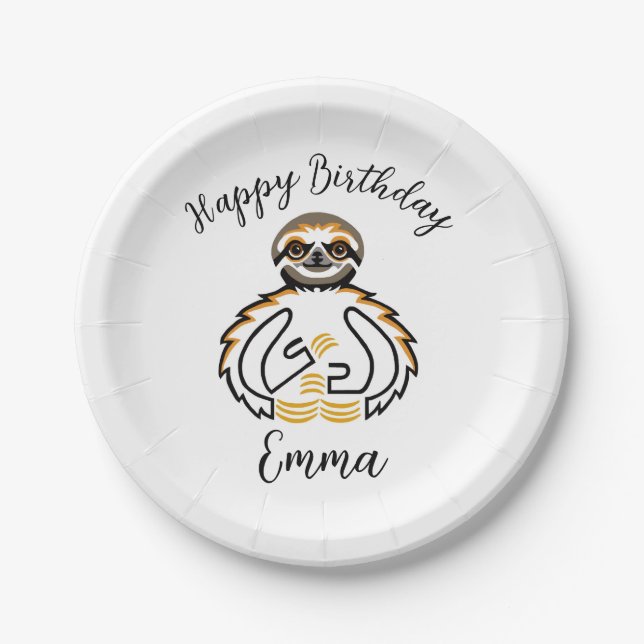Cute  graphic SLOTH  - Wild animals -Party Paper Plate (Front)