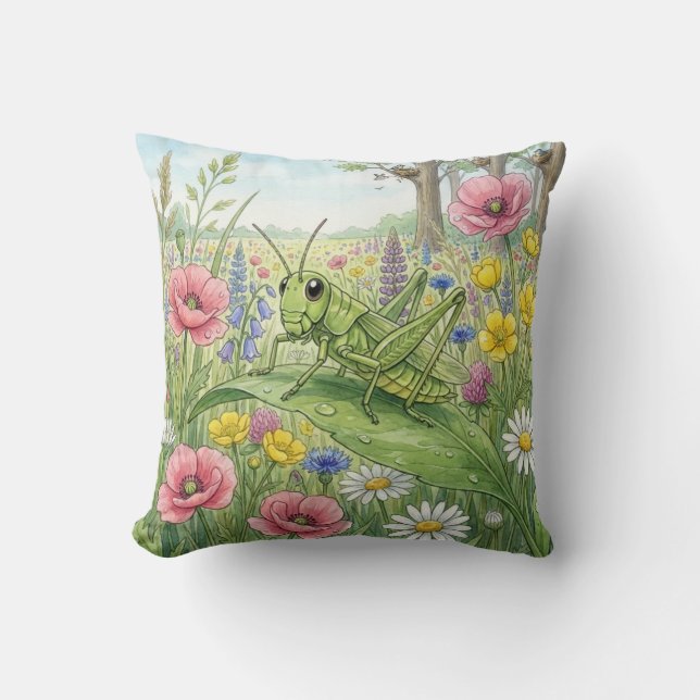 Cute Grasshopper And Flowers Tiny Insects  Cushion (Front)
