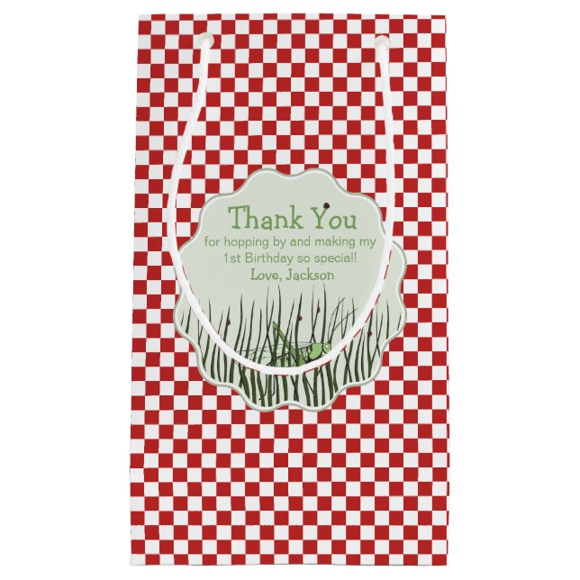 Cute Grasshopper Bug Theme Birthday Party Favour Small Gift Bag (Front)