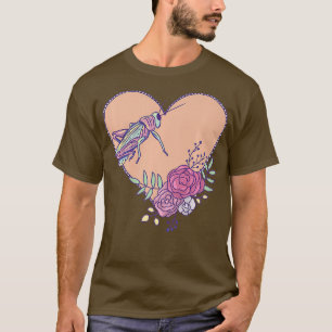Cute Grasshopper Insect with Heart and Flowers T-Shirt
