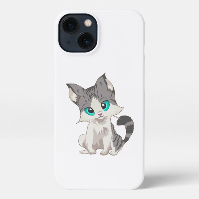 CUTE GRAY AND BEIGE LITTLE KITTEN WITH BLUE EYES iPhone CASE (Back)