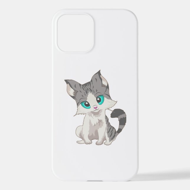 CUTE GRAY AND BEIGE LITTLE KITTEN WITH BLUE EYES iPhone CASE (Back)