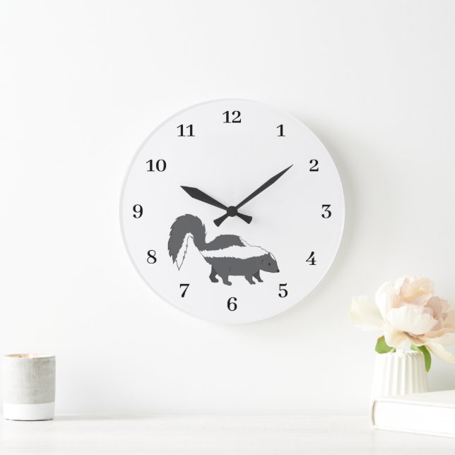Cute Gray Baby Skunk Design Large Clock (Home)