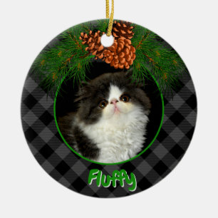 Cute gray black plaid pinecone pet photo template ceramic tree decoration