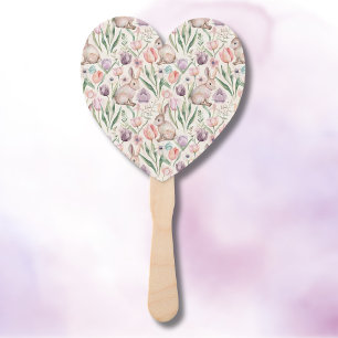 Cute Gray Bunny with Colorful Tulips Hand Fan