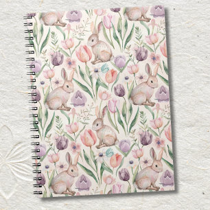 Cute Gray Bunny with Colorful Tulips Notebook
