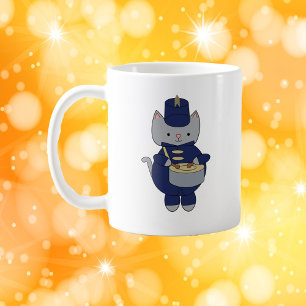 Cute Gray Cat Drummer Blue Marching Band Uniform Coffee Mug
