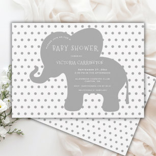 Cute Gray Elephant Polkadots Baby Shower  Invitation