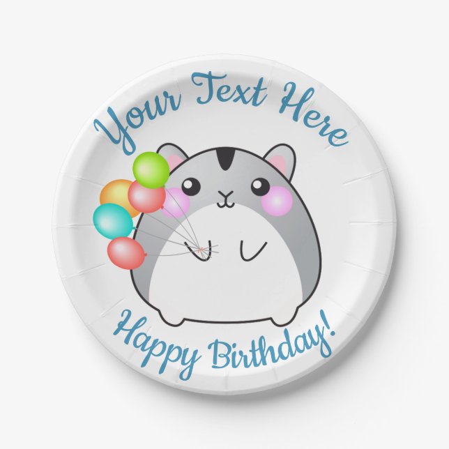 Cute Gray Kawaii Hamster Paper Plate (Front)