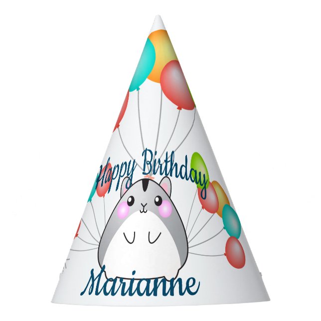 Cute Gray Kawaii Hamster Party Hat (Front)