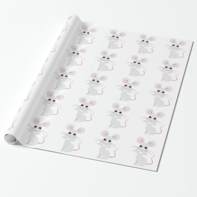 Cute Gray Mouse Wrapping Paper (Unrolled)