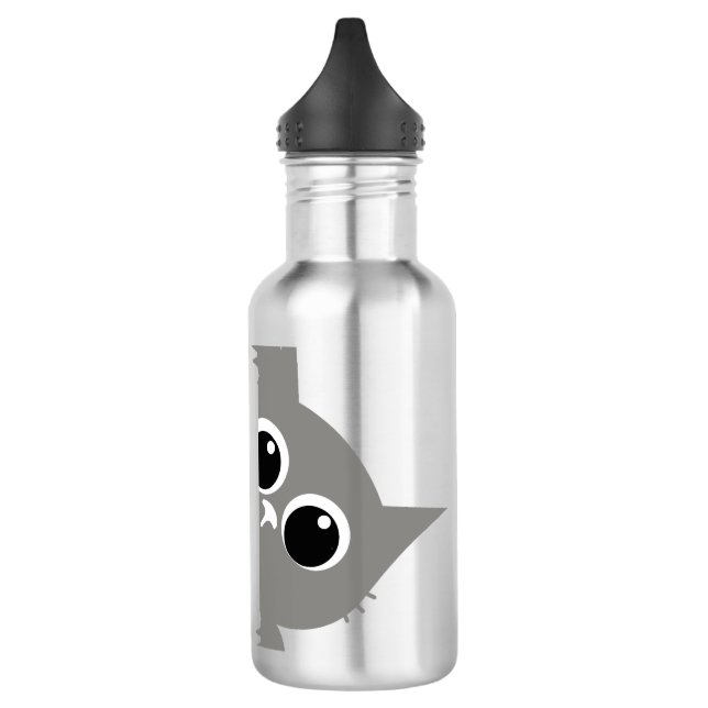 Cute Gray Peeking Cat Design Water Bottle (Left)