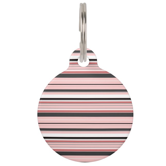 Cute gray pink stripes pet tag (Front)