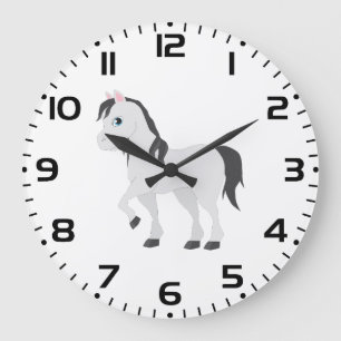 Cute Gray Pony Cartoon Whimsical Horse Large Clock