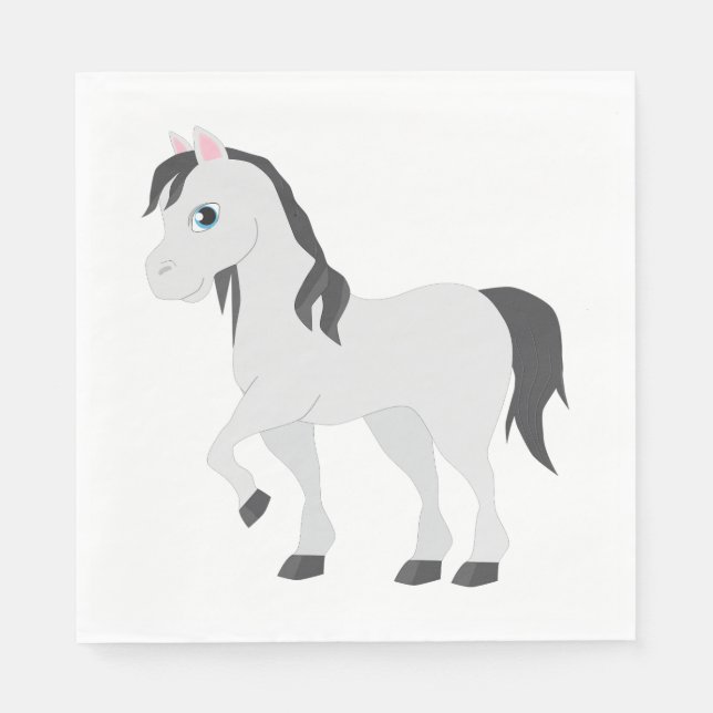 Cute Gray Pony Cartoon Whimsical Horse Napkin (Front)