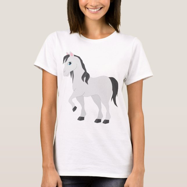 Cute Gray Pony Cartoon Whimsical Horse T-Shirt (Front)