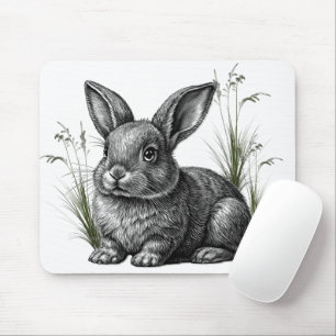Cute Gray Rabbit Among the Grass Mouse Mat