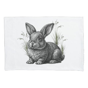 Cute Gray Rabbit Among the Grass Pillowcase