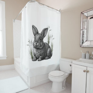 Cute Gray Rabbit Among the Grass Shower Curtain