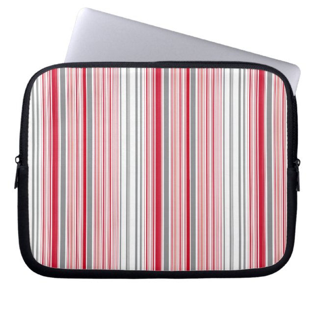 Cute gray red stripes laptop sleeve (Front)