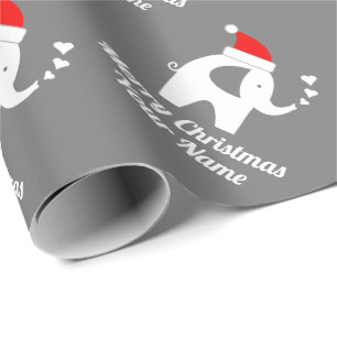 Cute gray Santa elephant kid's Christmas Holiday Wrapping Paper