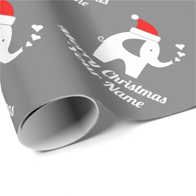 Cute gray Santa elephant kid's Christmas Holiday Wrapping Paper (Roll Corner)