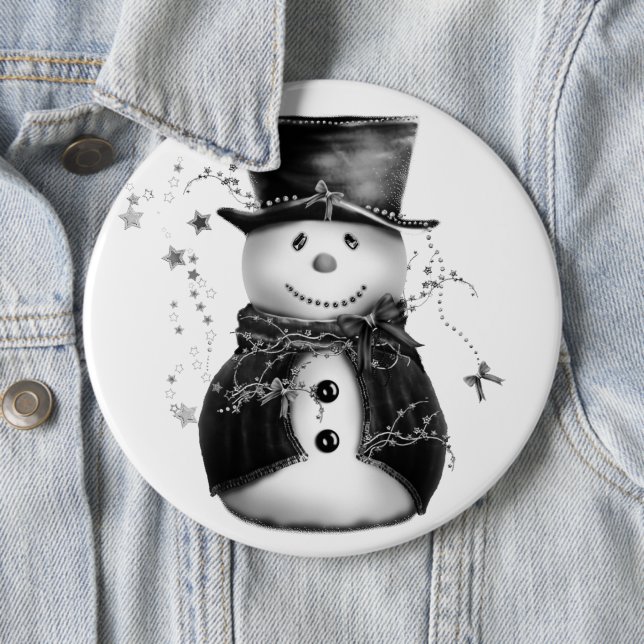 Cute Gray Snowman Christmas Button (In Situ)