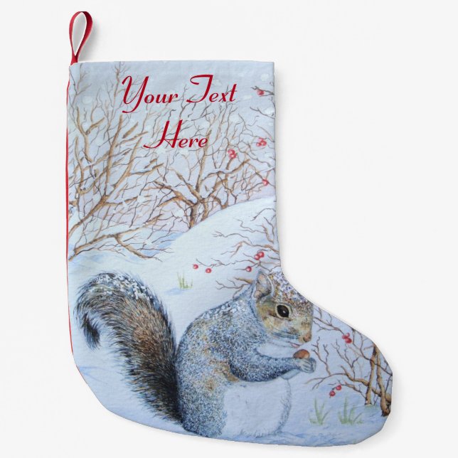cute gray squirrel snow scene wildlife christmas small christmas stocking (Front)
