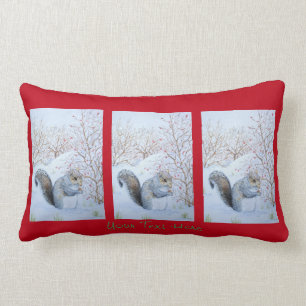 cute gray squirrel snow scene wildlife lumbar cushion