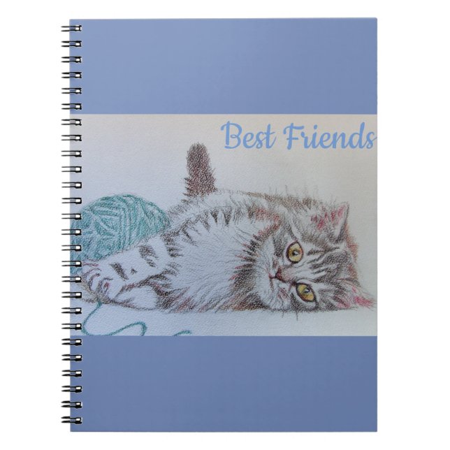 Cute Gray Tabby Cat Kitten Best Friends Notebook (Front)