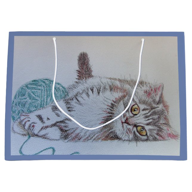 Cute Gray Tabby Cat Kitten Playing Art Gift Bag (Front)