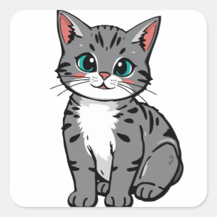 Cute Gray Tabby Cat Sticker – Adorable Cartoon Kit