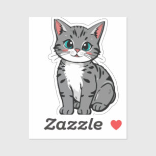 Cute Gray Tabby Cat Sticker – Adorable Cartoon Kit