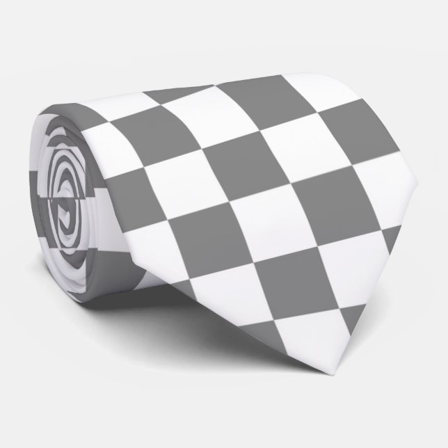 cute gray white check pattern neck tie (Rolled)
