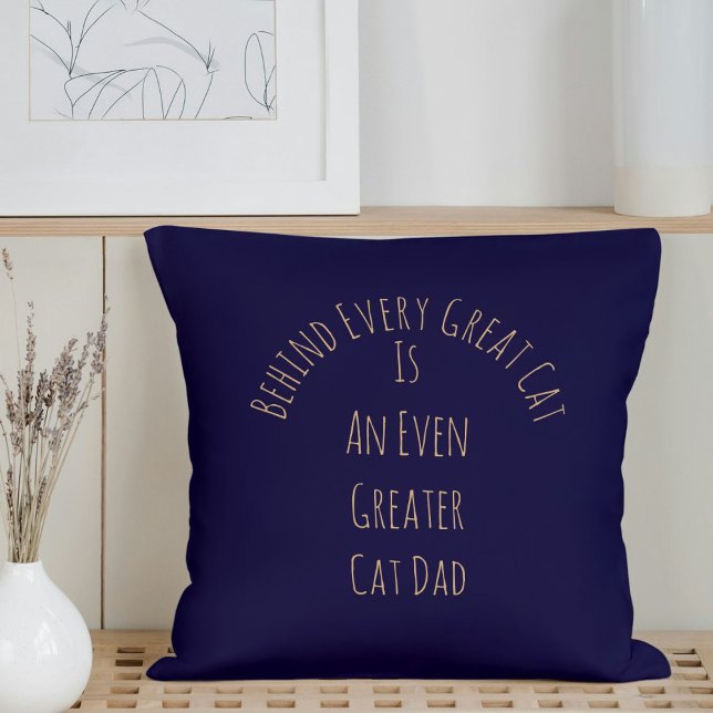 Cute Great Cat Dad Quote Gift Navy Blue Template Cushion (Creator Uploaded)