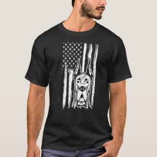 Cute Great Dane Dog American Flag USA Puppy T-Shirt